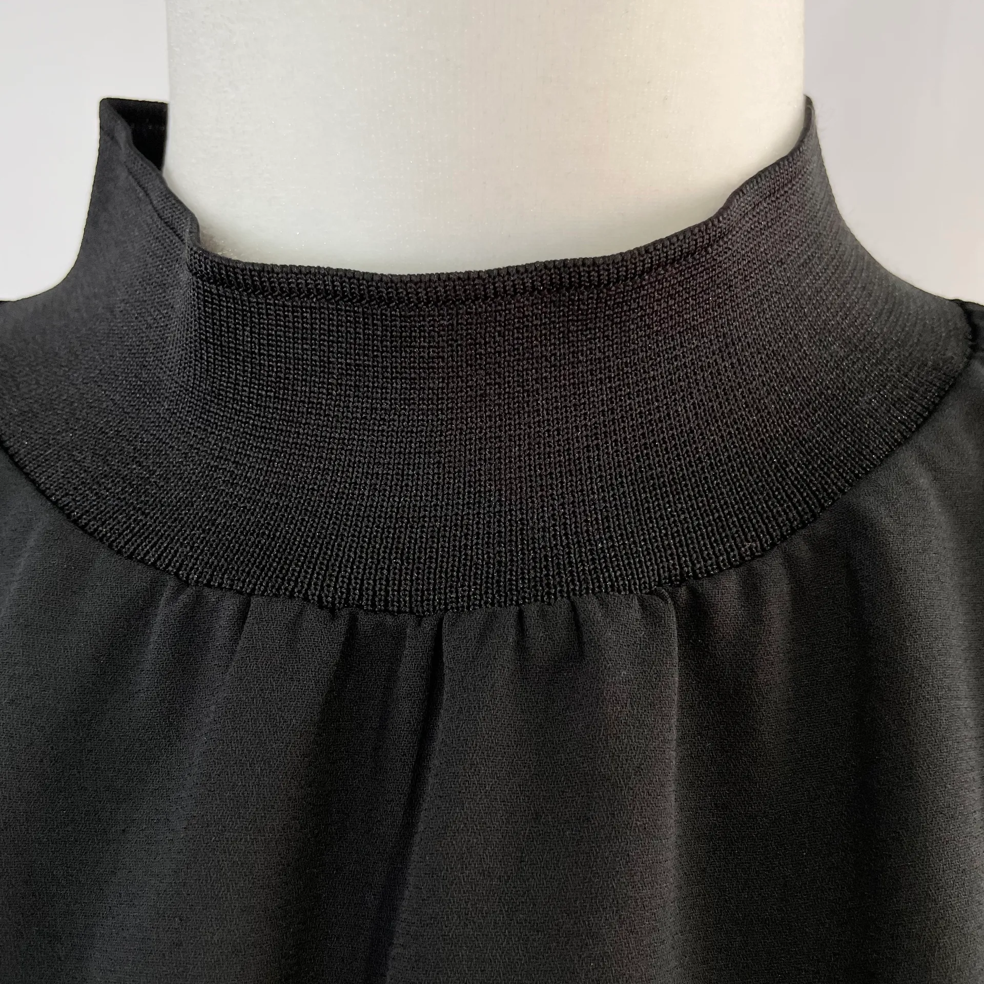 New  Mock Neck Long Sleeve Top Knit Trim High Neck Woven Blouse Black - Image 4