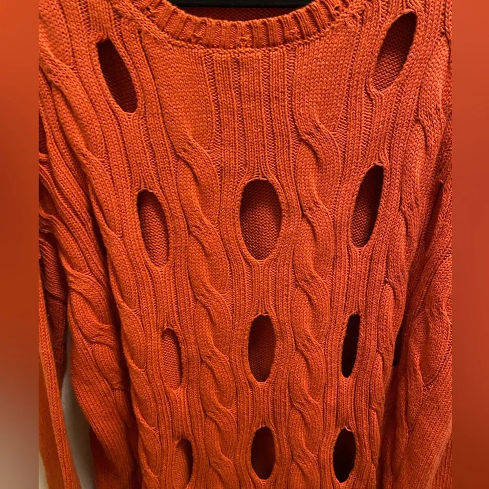 Planet By Lauren G Pima Cotton Cable Car Wash Crewneck Sweater One Size Fits All - Image 6