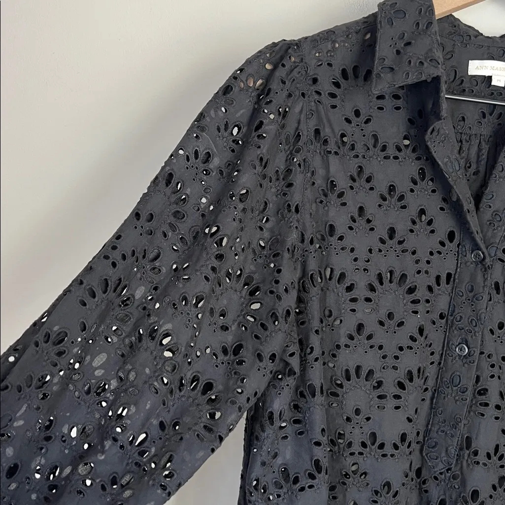 Ann Mashburn Geraldine Eyelet Popover Blouse Balloon Sleeves Sz Medium - Image 4