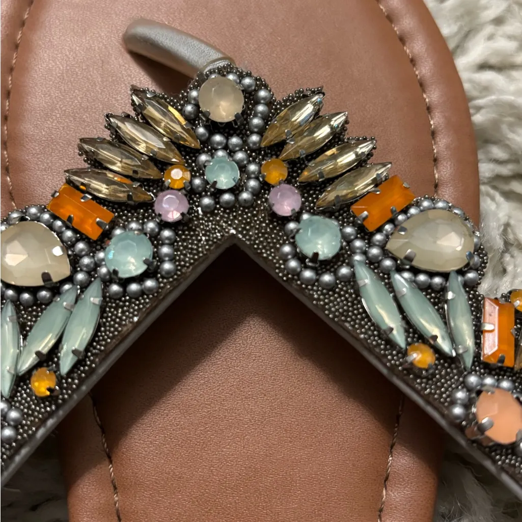 Mixit Women's Jewel-Embellished Sandals - Silver and Tan Size 6.5 - Image 4