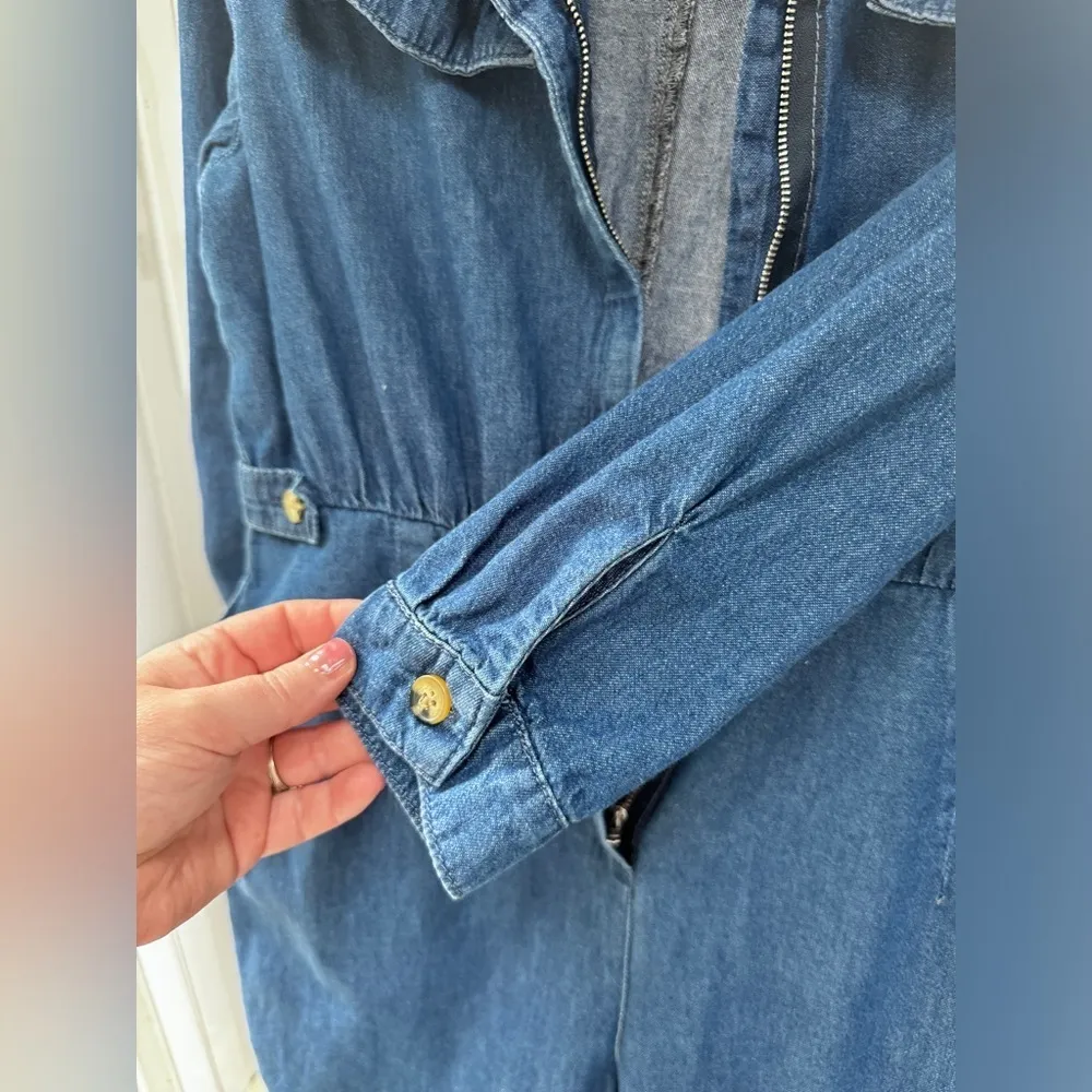 NWOT Rare ASOS Denim Jean Jumpsuit Romper with front zipper and button detail - Image 12