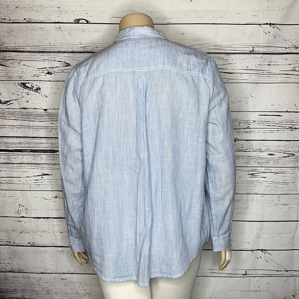 G.H. Bass & Co. NWT Sz XXL Blue & White Stripe Embroidered Button Down Shirt Top - Image 4
