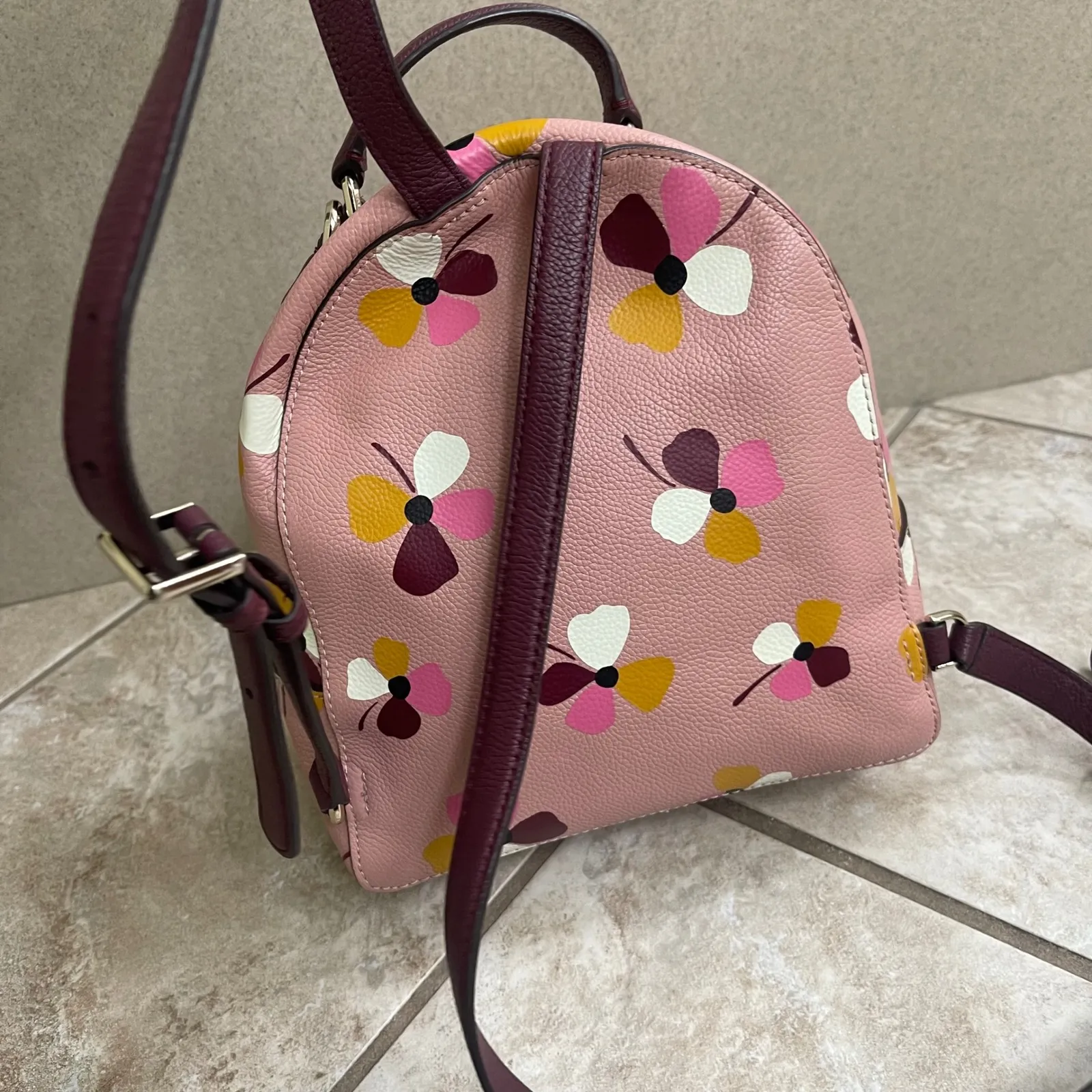 Kate Spade NY Jackson Pink Floral Leather small Backpack Purse New York travel - Image 4