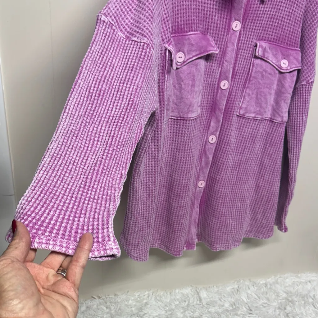 Bucket list Shacket oversized Shirt Jacket Pink Waffled Purple Size M - Image 4