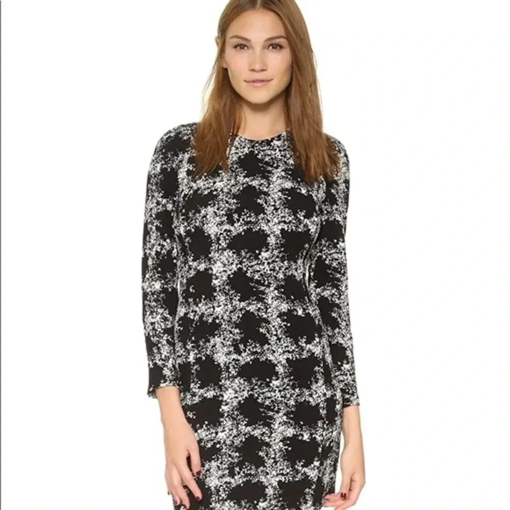 Club Monaco Kaisie Dress Black White 3/4 Sleeve Stretch Knit Lined Size 6 - Image 2