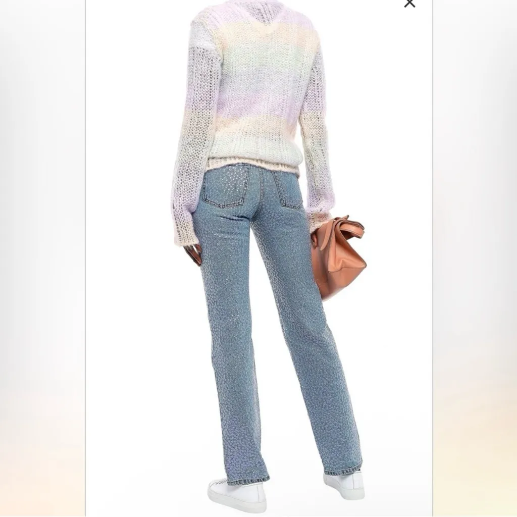 Acne Studios Mid Rise Sequin Straight Leg Jeans Denim Pants Size 38 US 10 Blue - Image 2