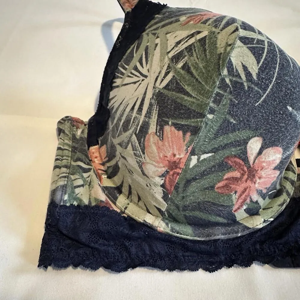 Cacique 42DDD Tropical Flower Lightly Lined T-shirt Bra Underwire Blue & Green - Image 6