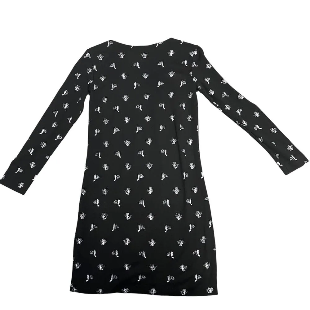 & Other Stories Black Longline Top Mini Dress Long Sleeve Cactus Print Size 4 - Image 3