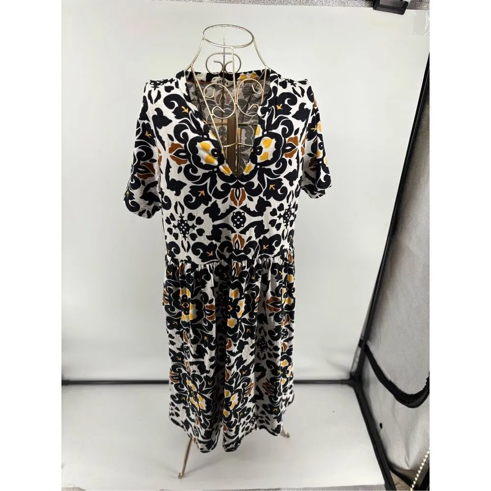 Boden Easy Notch Neck Jersey Dress Size 10L Short Sleeve Black Opulent Pome - Image 10