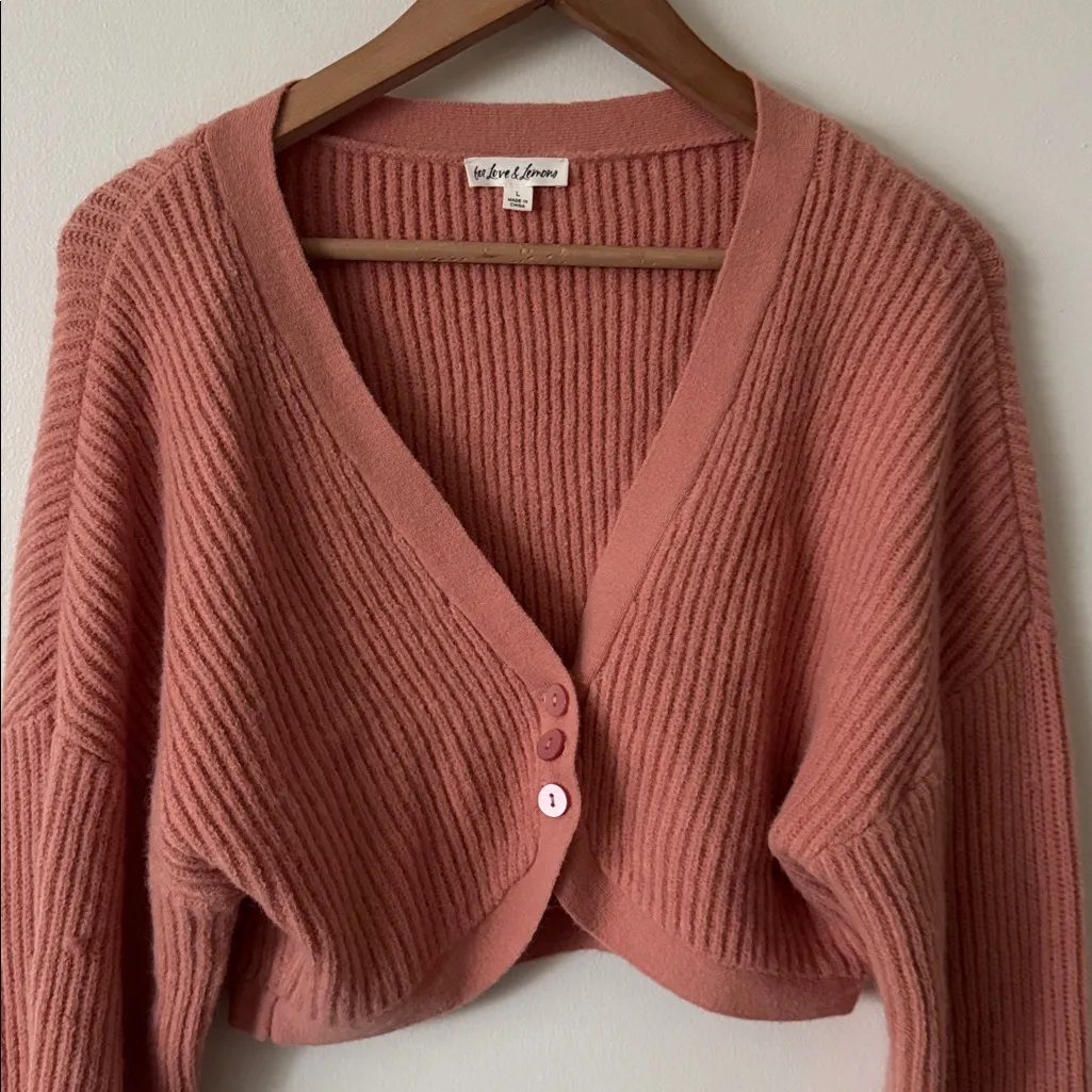 For Love & Lemons L Reese Coral Pink Button-Up Cropped Cardigan - Image 3