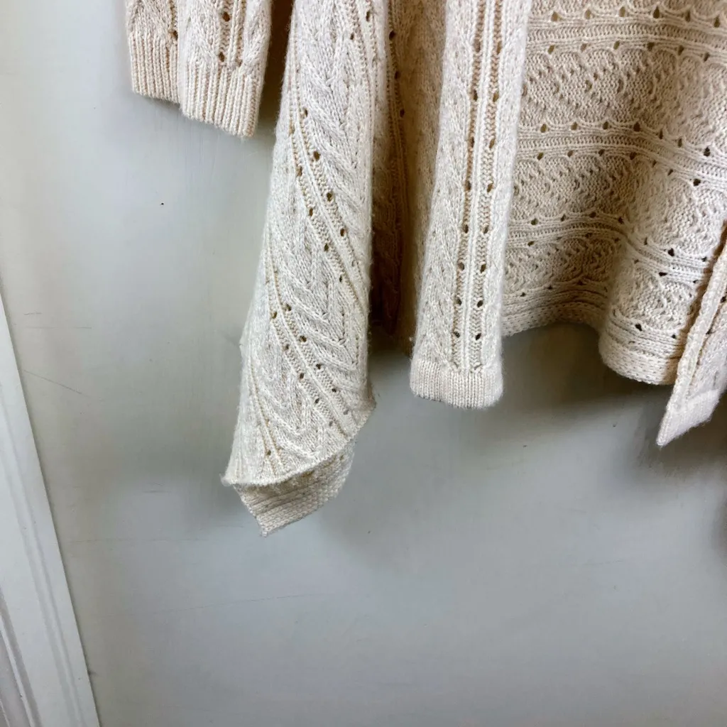 ShowPo. Cream Colored Long Sleeve Open Cardigan with Cascading on Bottom A191 Size 6 - Image 6