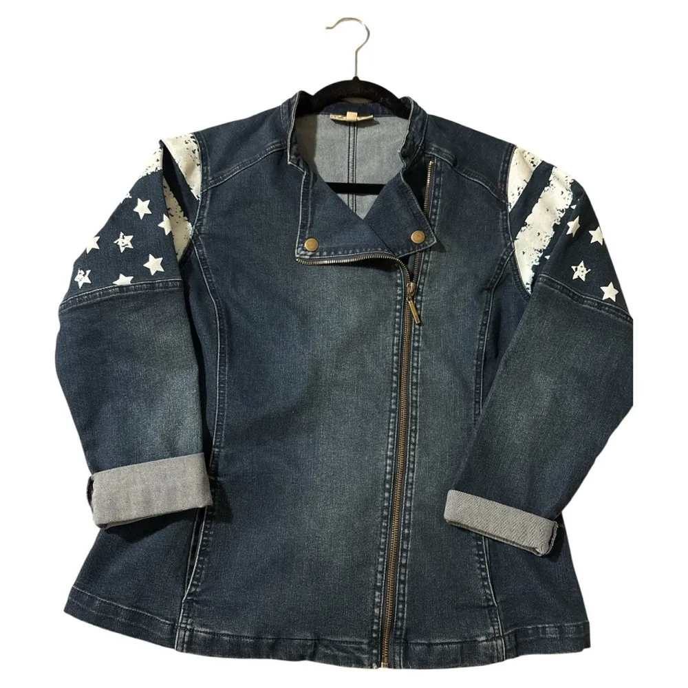 Women’s Blue Jean Jacket with Star Patterns Size M - Image 9