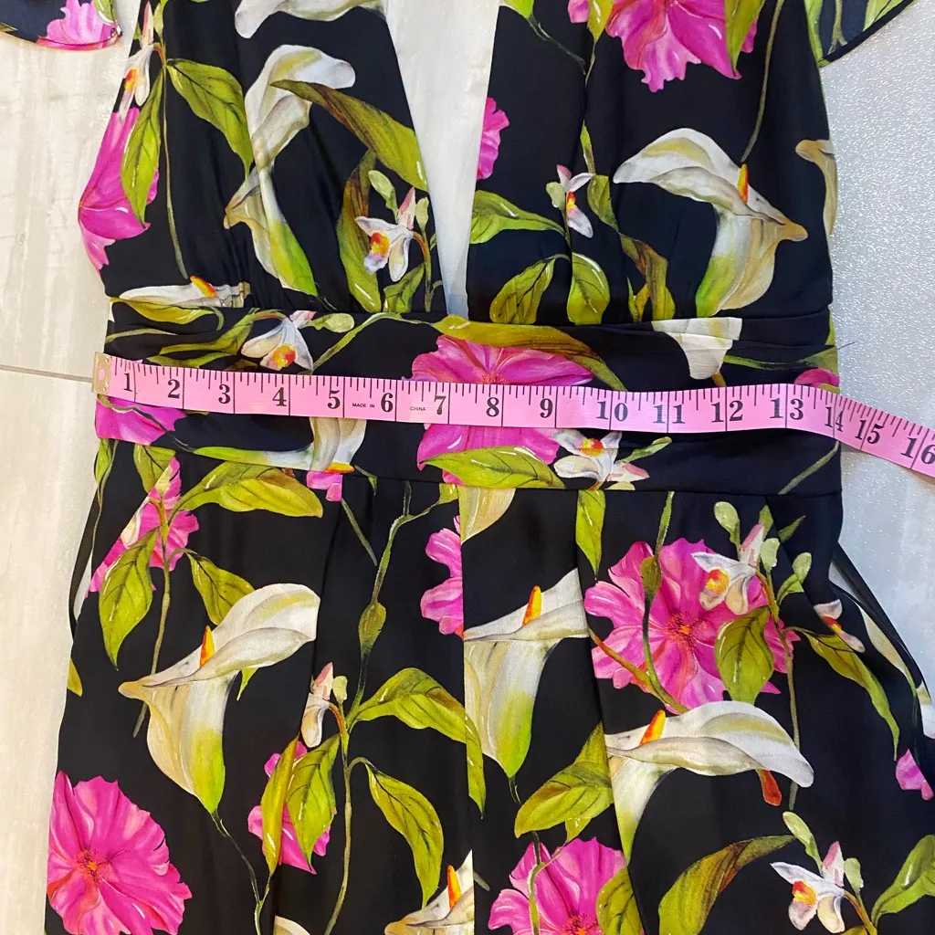 Milly Silk Tropical Floral Print Black Halter Style Pants Jumpsuit, women’s 4 - Image 6