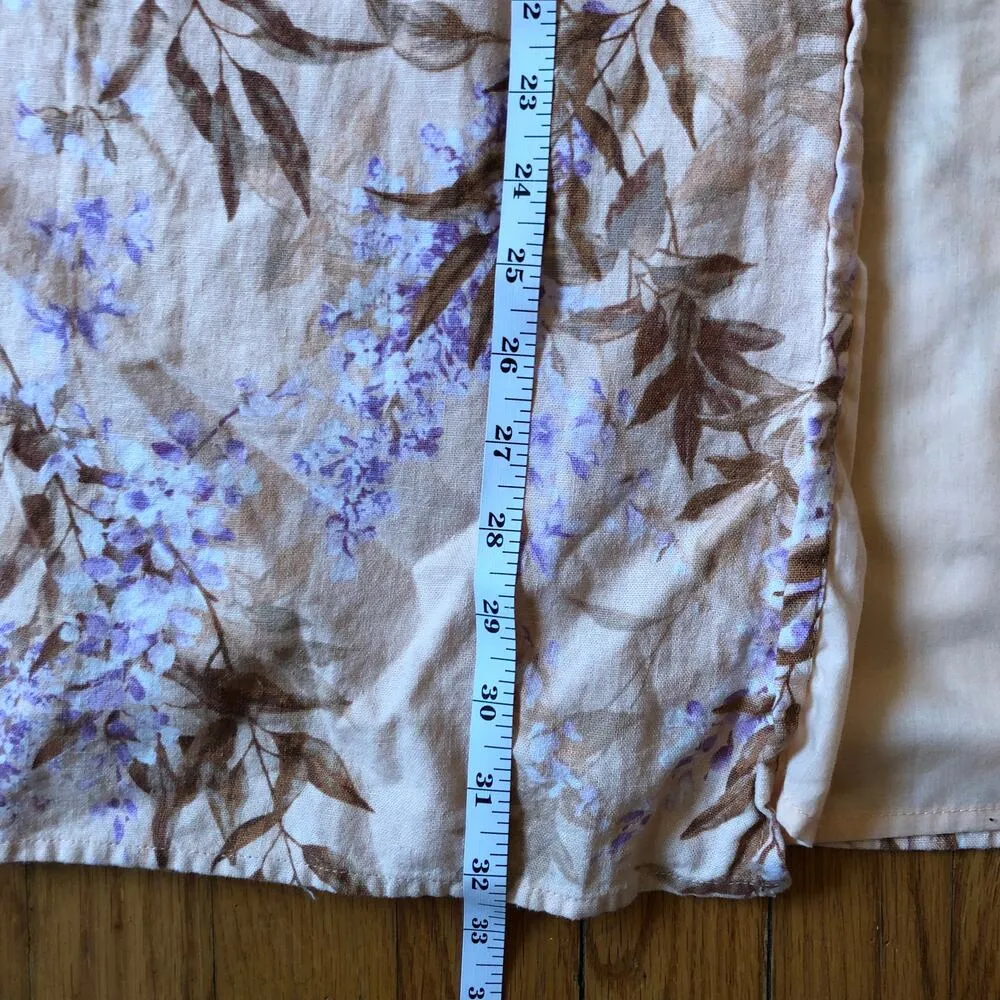 House of Harlow EUC Women's 1960 Linen Smocked Pink Palm Midi Dress Size S - Image 4