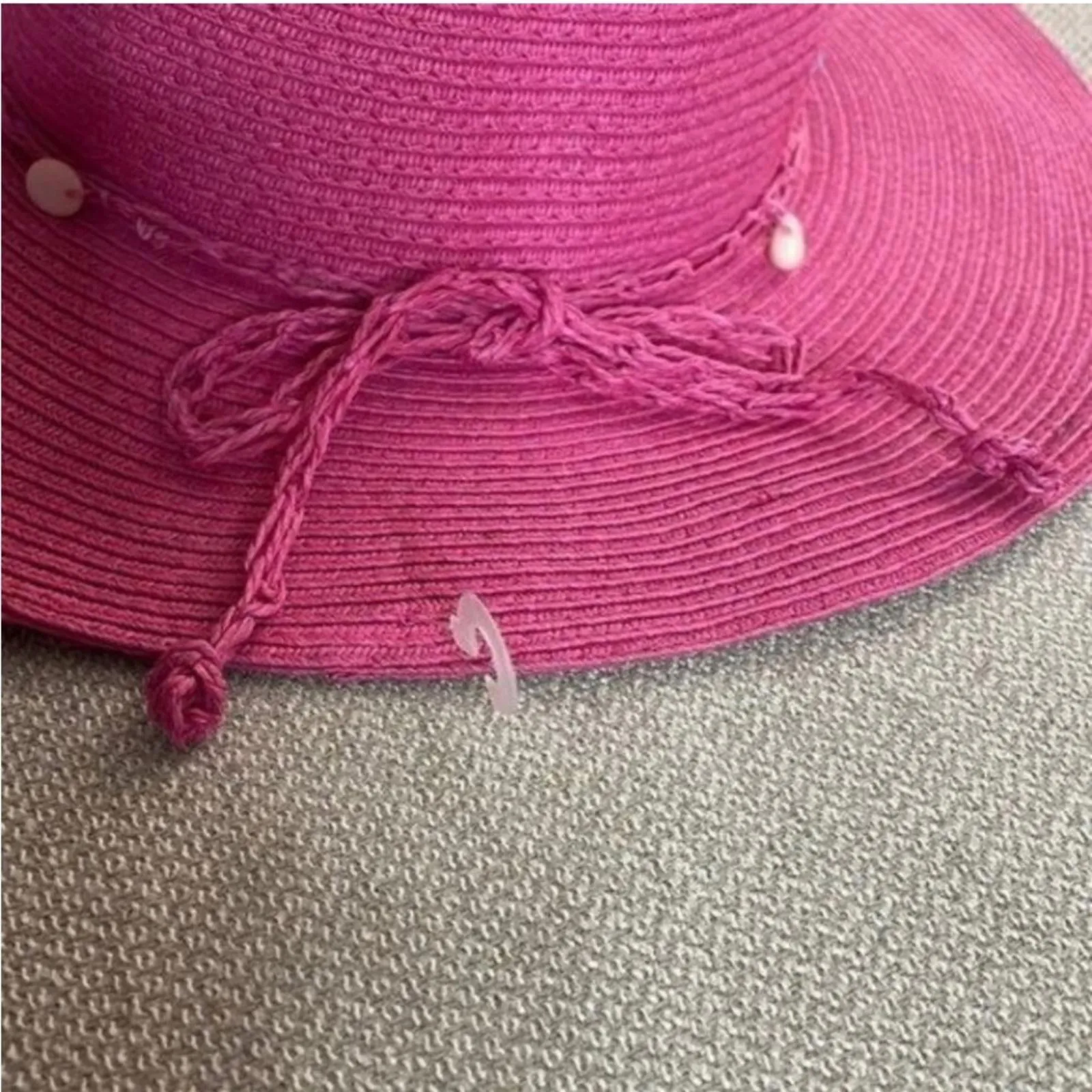 Pink Beachy Straw Floppy Hat Coastal Grandma Spring Beaded - Image 3