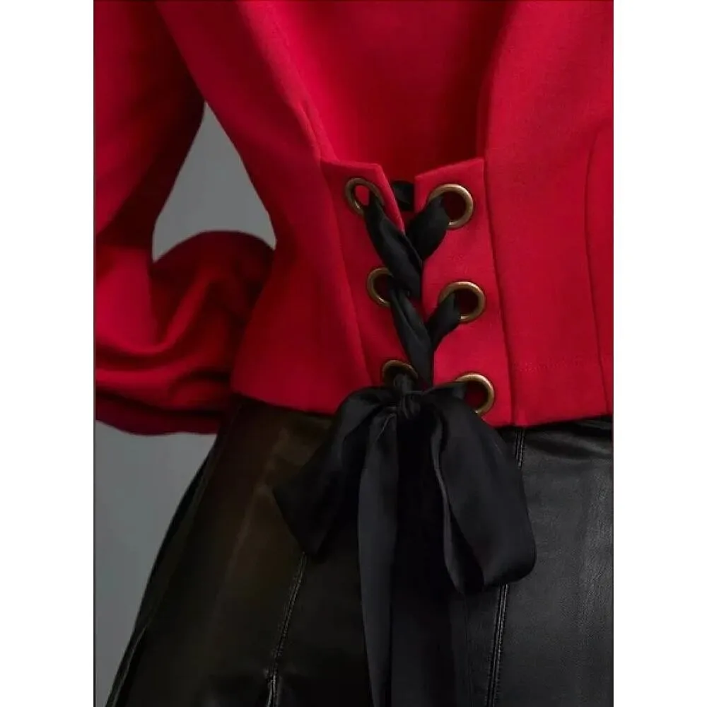 Anthropologie Maeve Corset Sweatshirt Balloon Sleeves in Raspberry Pink, Size XS - Image 11