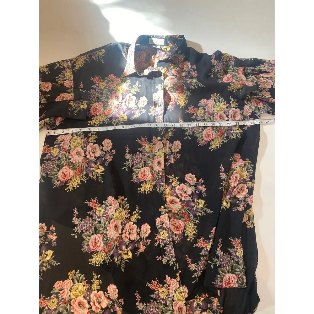 Express Vintage 90’s Sheer Floral High Low Long Sleeve Button Down Tunic Sz M - Image 10