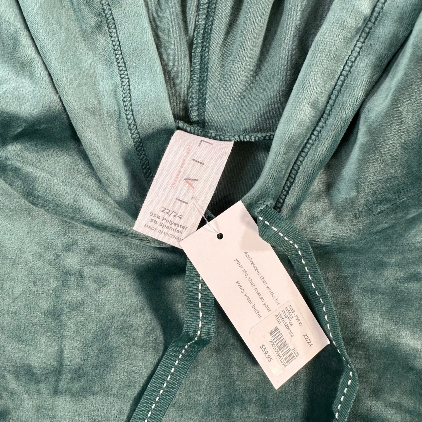LIVI Lane Bryant Velour Long Sleeve Hoodie Womens 22/24 Emerald Green Lounge new - Image 4