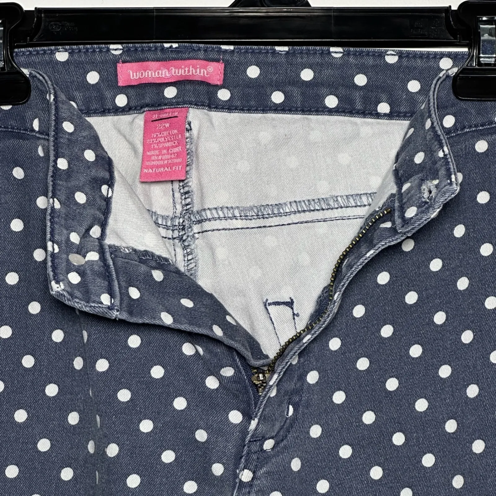 Woman Within Polka Dot Jeans Womens 22W Natural Fit Blue White Denim Pants - Image 4