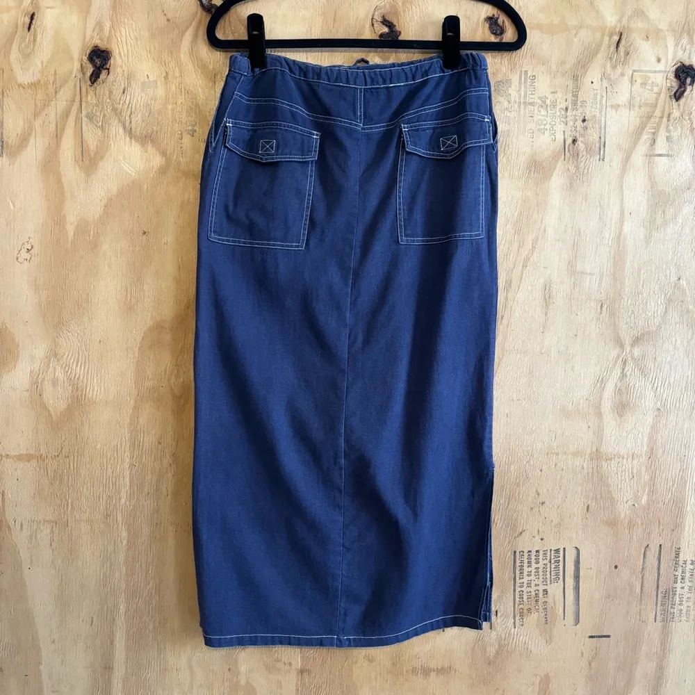 Vintage Jypsy Jeans Cotton Linen Blue Cargo Midi Skirt Sz M Size M - Image 5