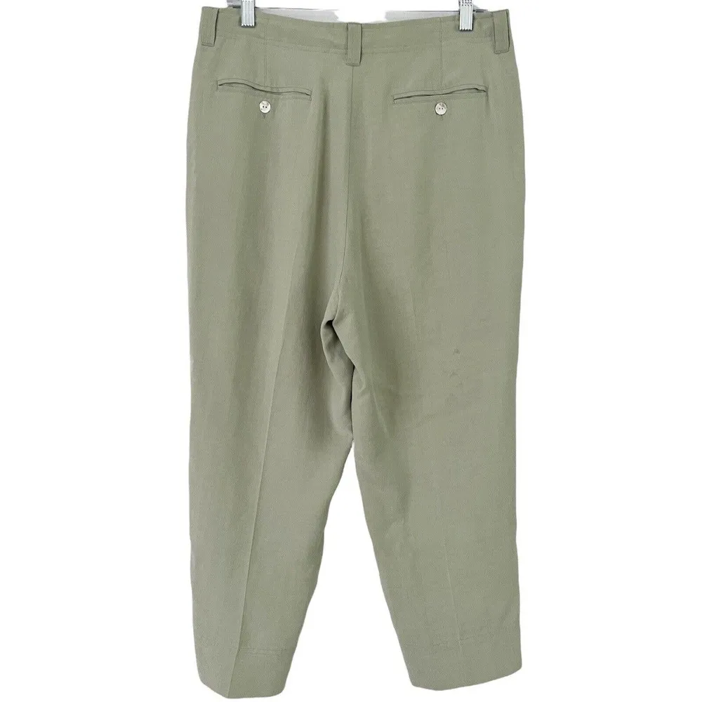 Tommy Bahama Pastel Green High Rise 100% Silk Pleated Straight Leg Pants Size 12 - Image 2