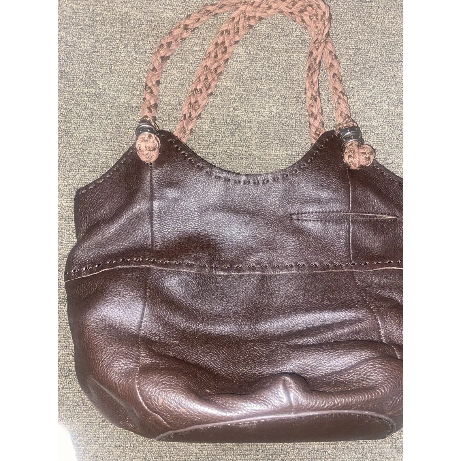 THE SAK Indio Shoulder Handbag Purse Brown Bucket Bag Woven Straps Leather EUC - Image 8