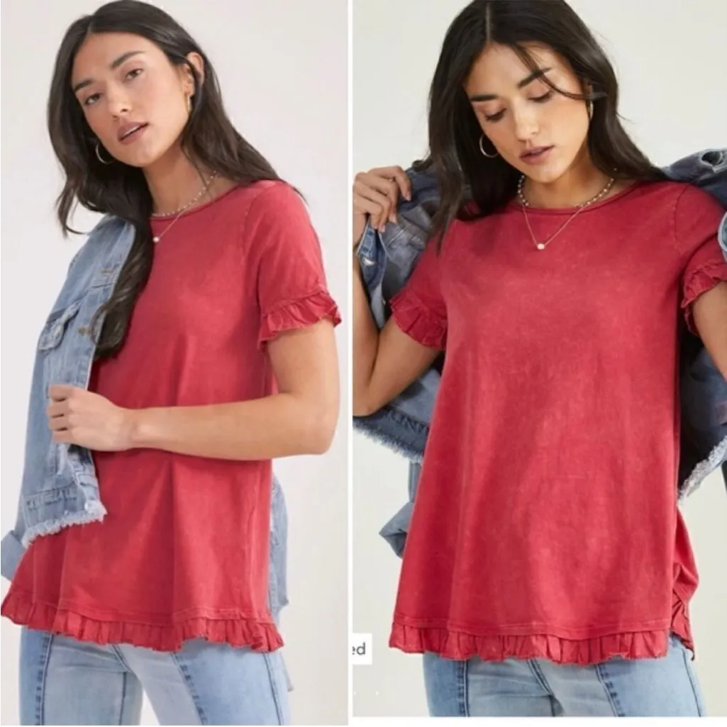 NWT Altar’d State ‘Wren’ ruffle trim relaxed fit top tee S - Image 2