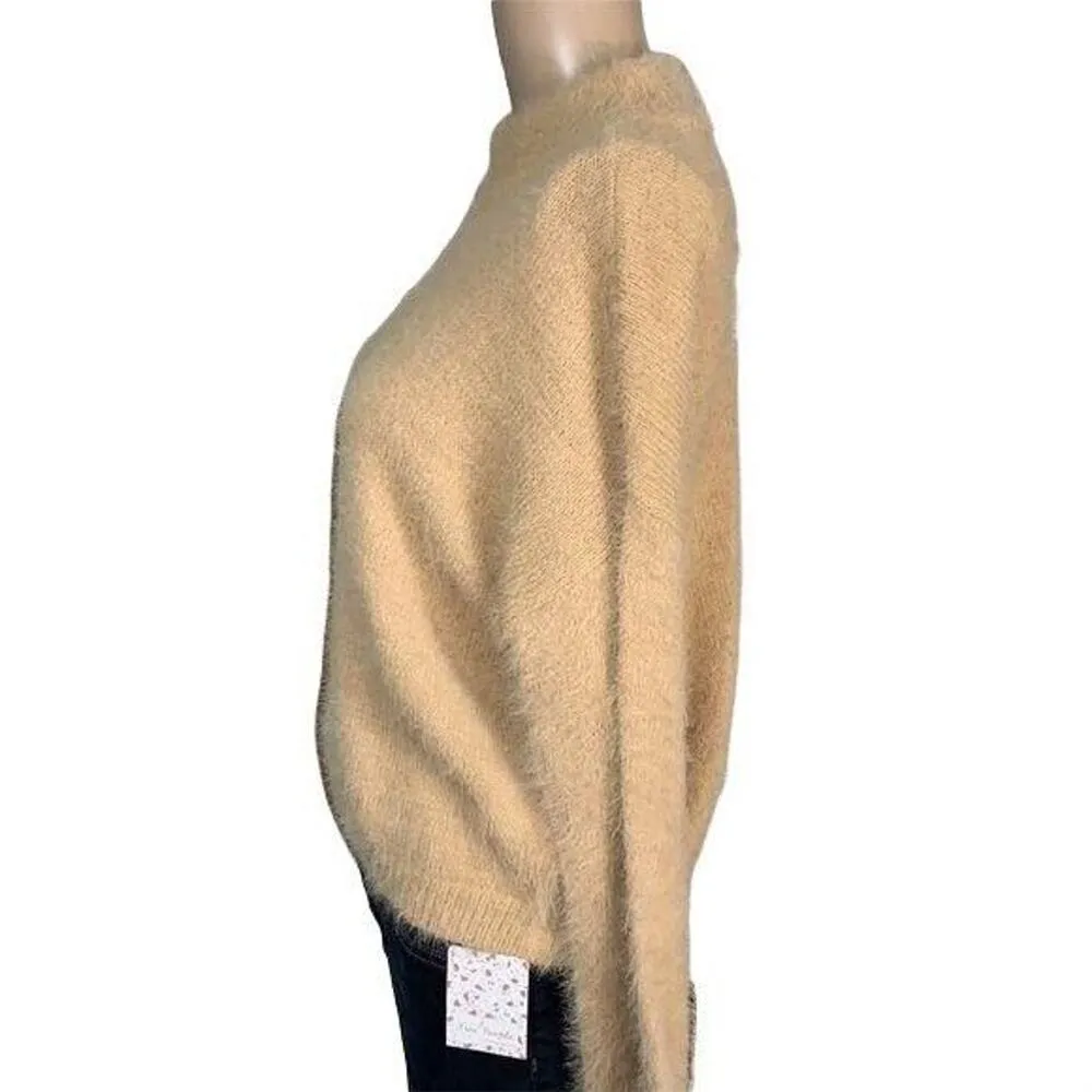 Sun and Moon Womens Pullover Sweater Funnel Neck Fuzzy Long Sleeve Knit Beige XS Tan - Image 6