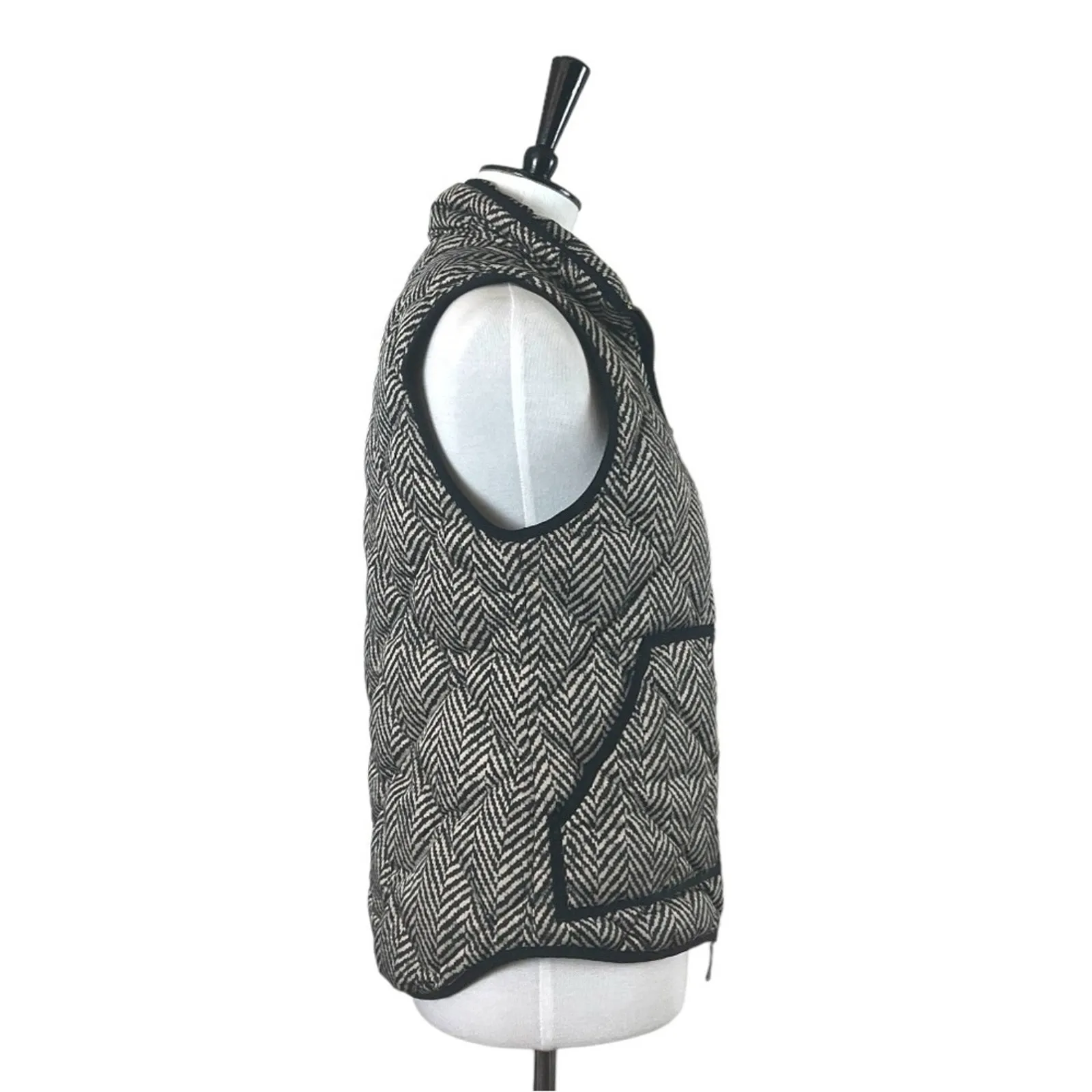 J.Crew Vest Down Filled Quilted Puffer Herringbone Black Tan Women’s Size Small - Image 4
