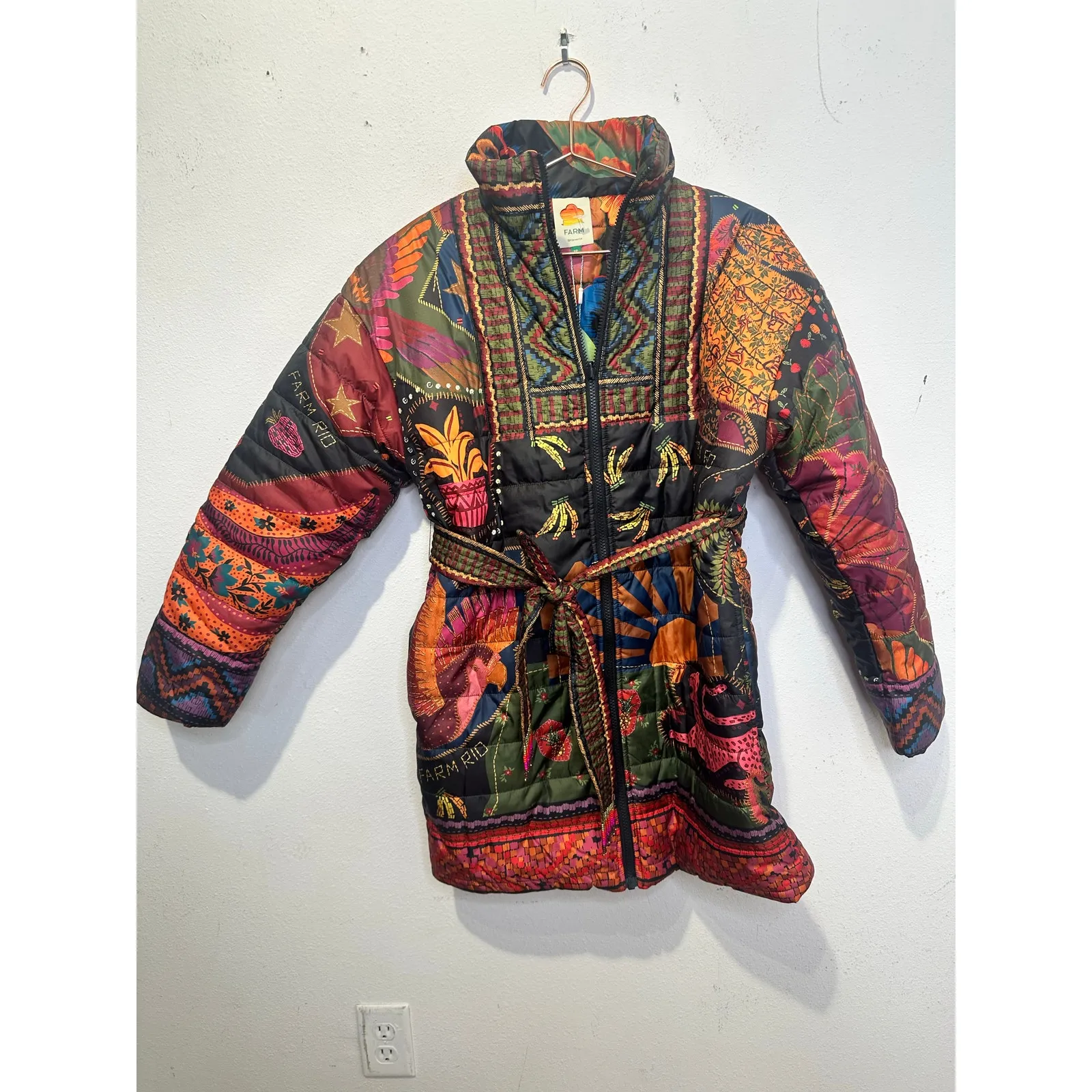 FARM RIO Wild Print Multicolor Reversible Belted Puffer Quilted Jacket size XS - Image 3