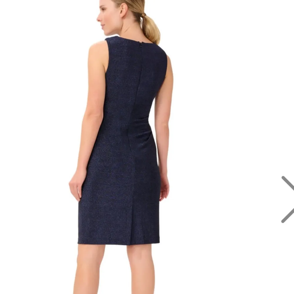 Adrianna Papell Crushed blue METALLIC JERSEY SHEATH Side Ruched DRESS Sz 12 #185 - Image 13