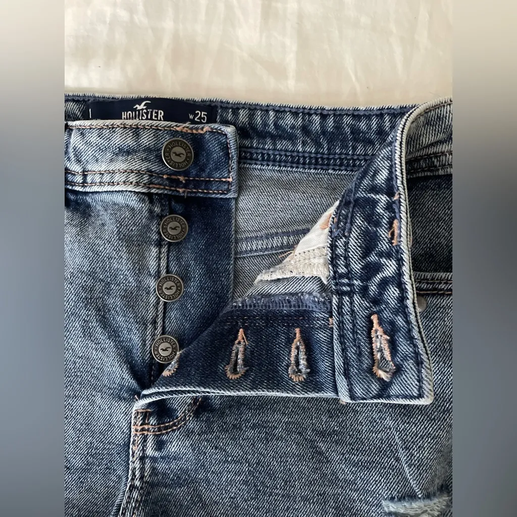 HOLLISTER Studded Acid Wash Button Fly Distressed High-Rise Shorts Y2K Size 25 - Image 6