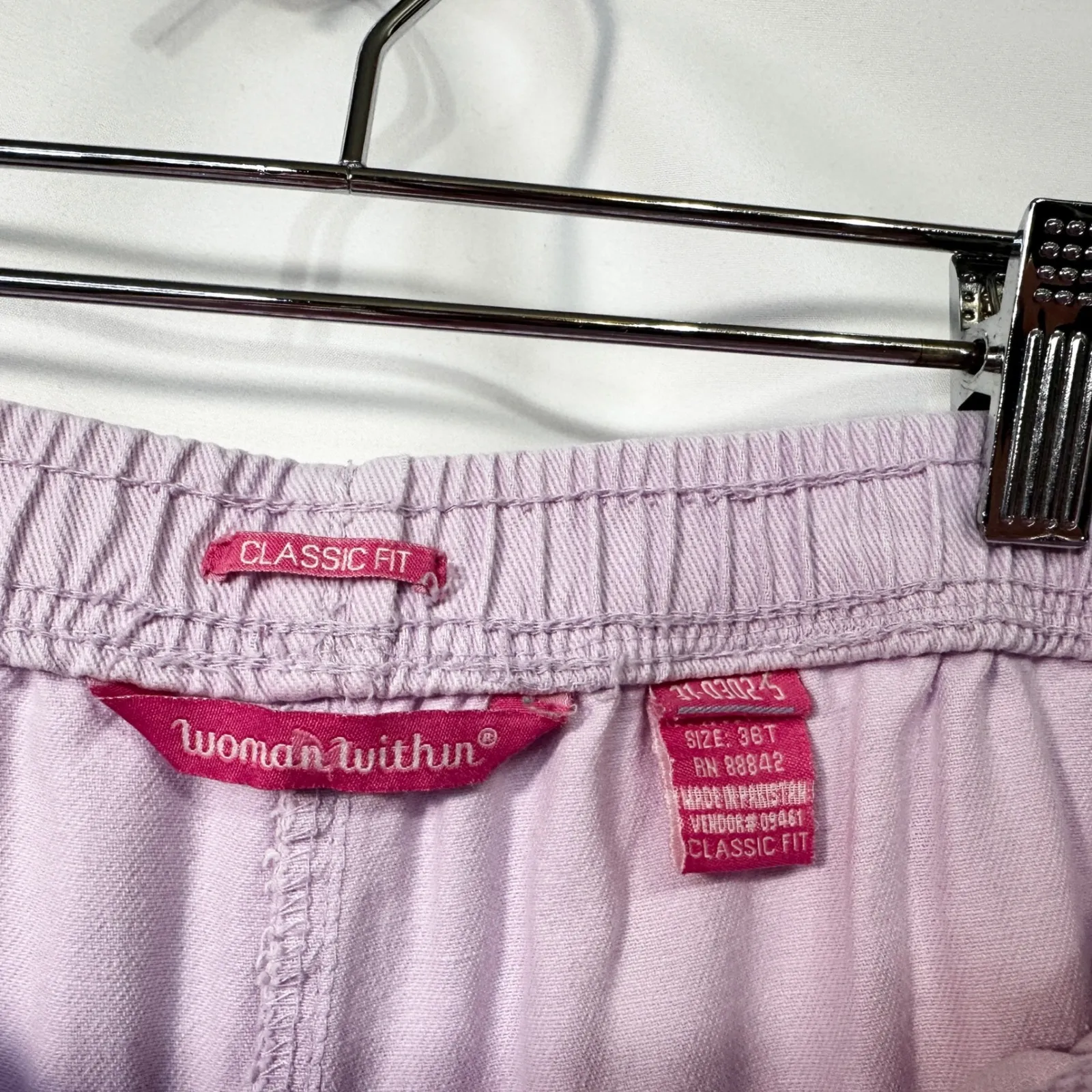 Woman Within Plus Size 36T Cropped Pants Capri Light Pink Cotton Elastic 1620 - Image 7