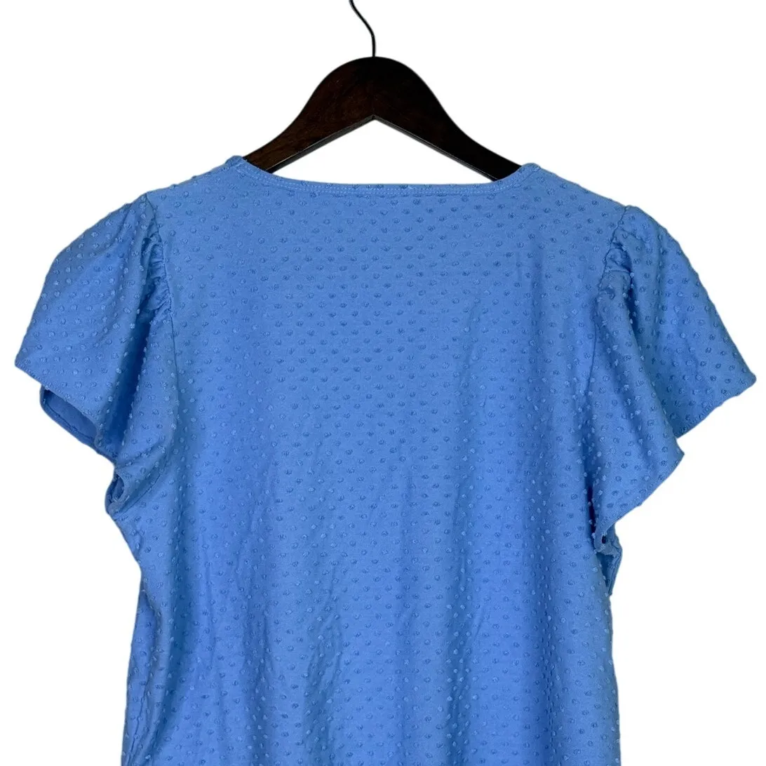 J. Crew Swiss Dot Textured Boyfriend Fit Style Short Sleeve Blouse S Light Blue - Image 5