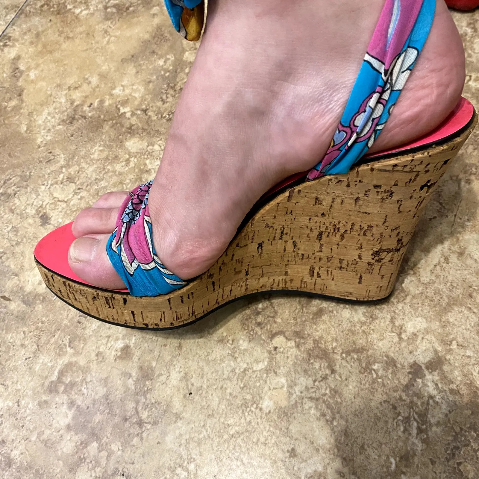 Mario Bologna Multicolor Floral Tie Lace Up Wrap Around Wedge Espadrille Sz 5.5 Blue - Image 2