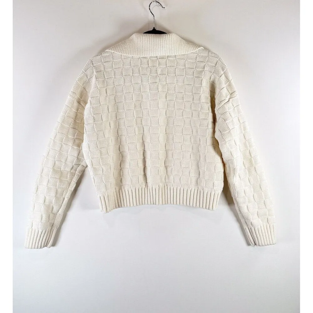 Abercrombie Fitch Sweater White Cropped Checkerboard Stitch Ribbed Pullover XS - Image 3
