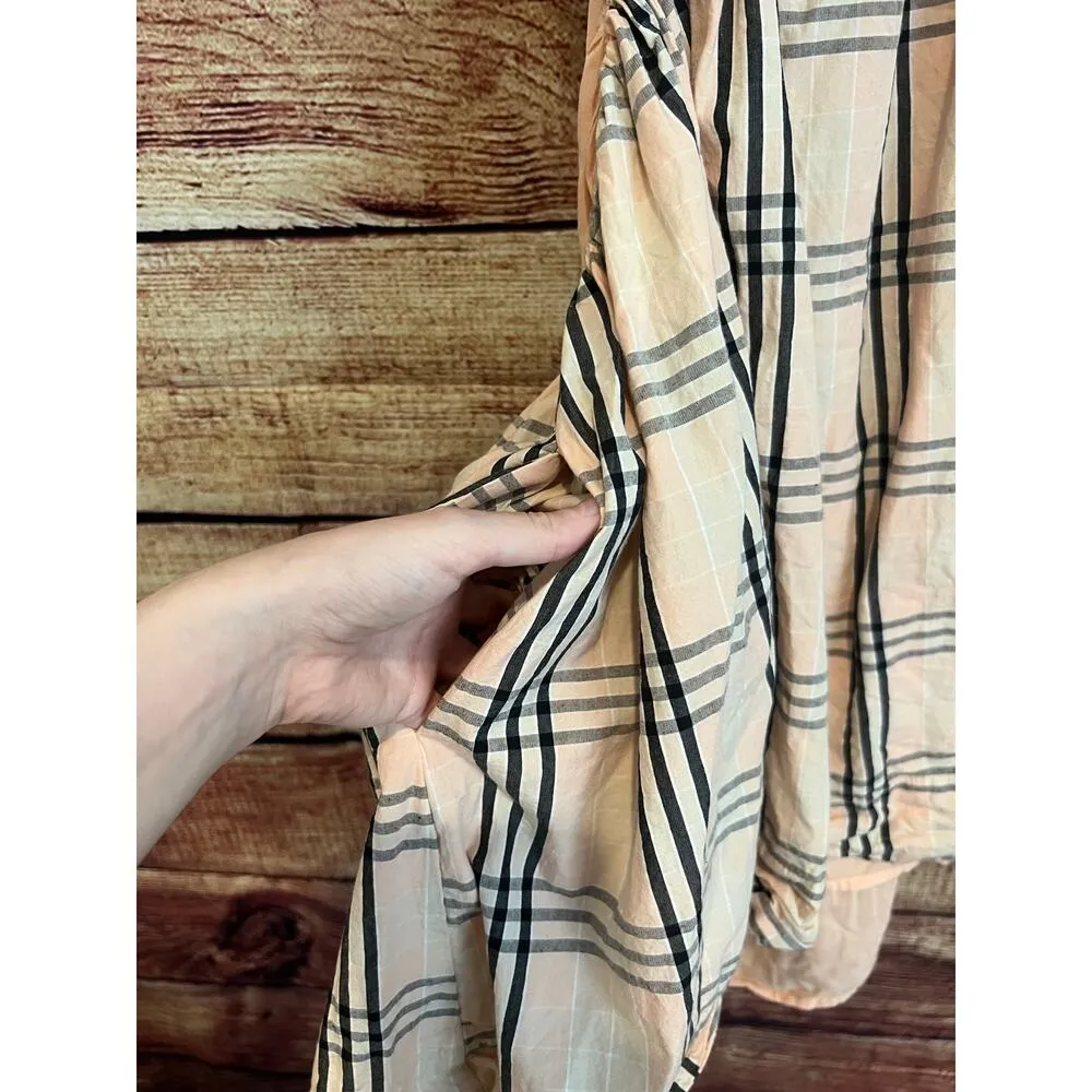 Free People Bridget Mini Dress Large A-Line Cut Out Pink Orange Plaid Sundress - Image 6