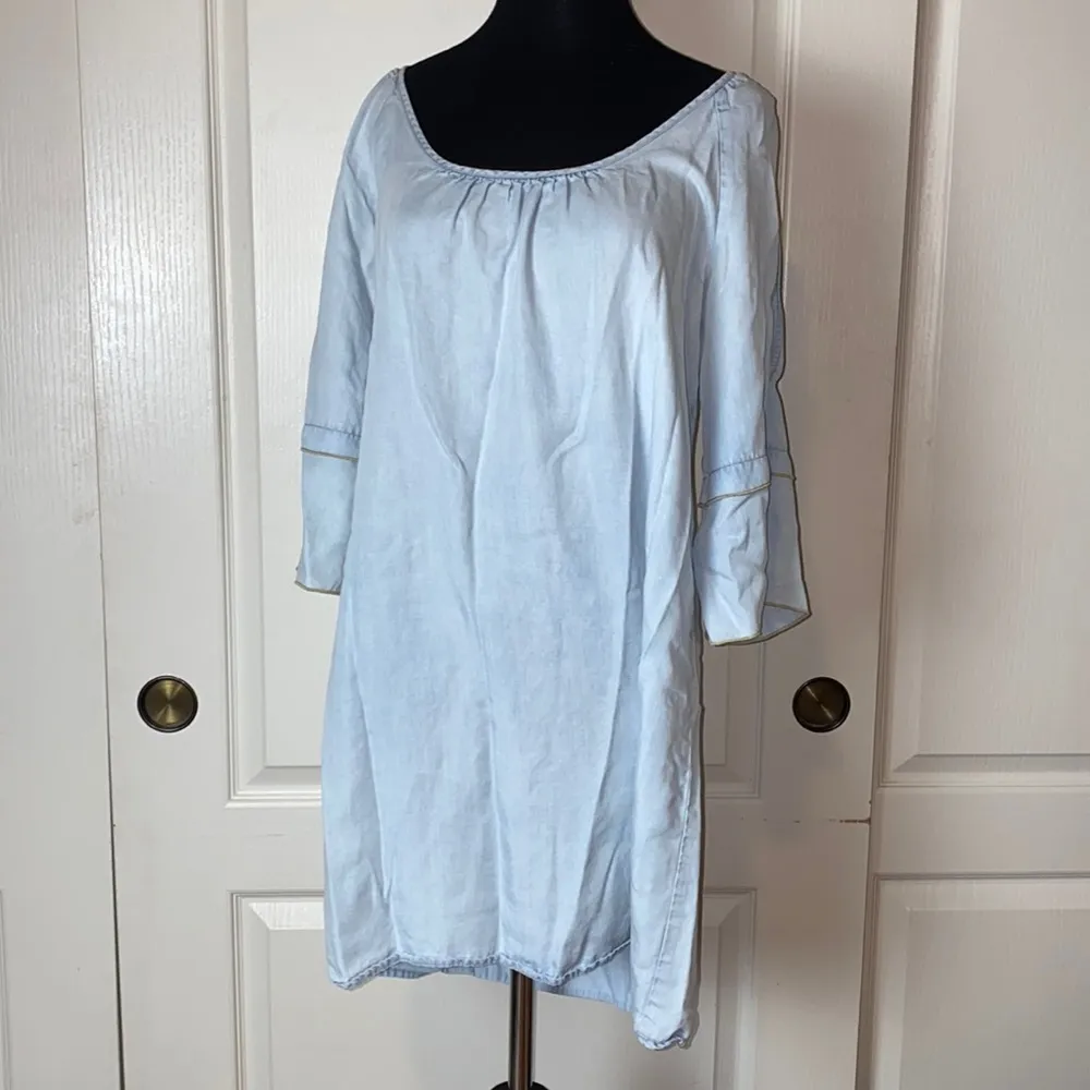 Glam LIGHT BLUE OPEN SLEEVE BOHO WESTERN SHIFT DRESS - Image 2