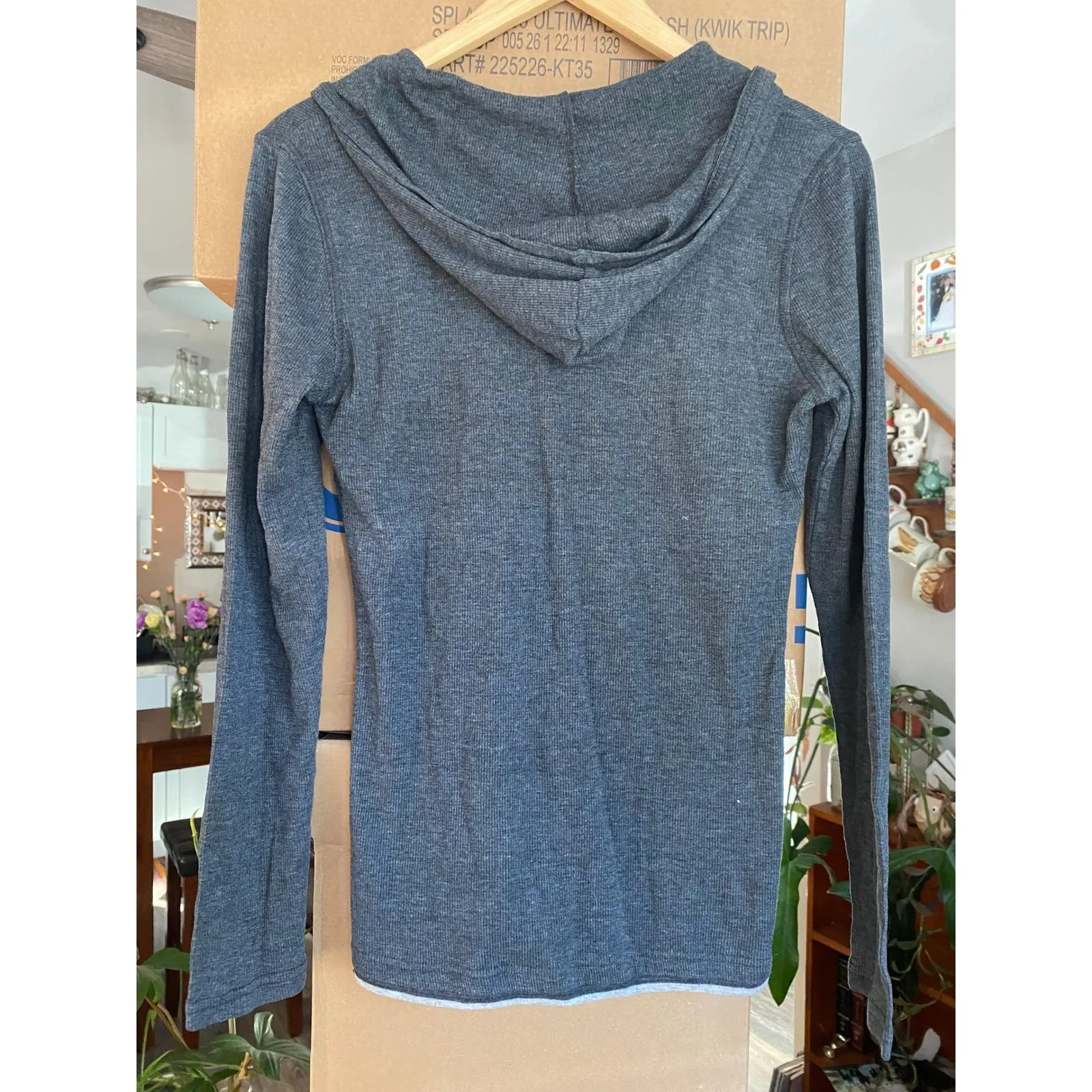 Derek Heart Y2K Rib Knit Hooded Lace Gray Henley Top Large Skater Mall Glam 2000 - Image 5