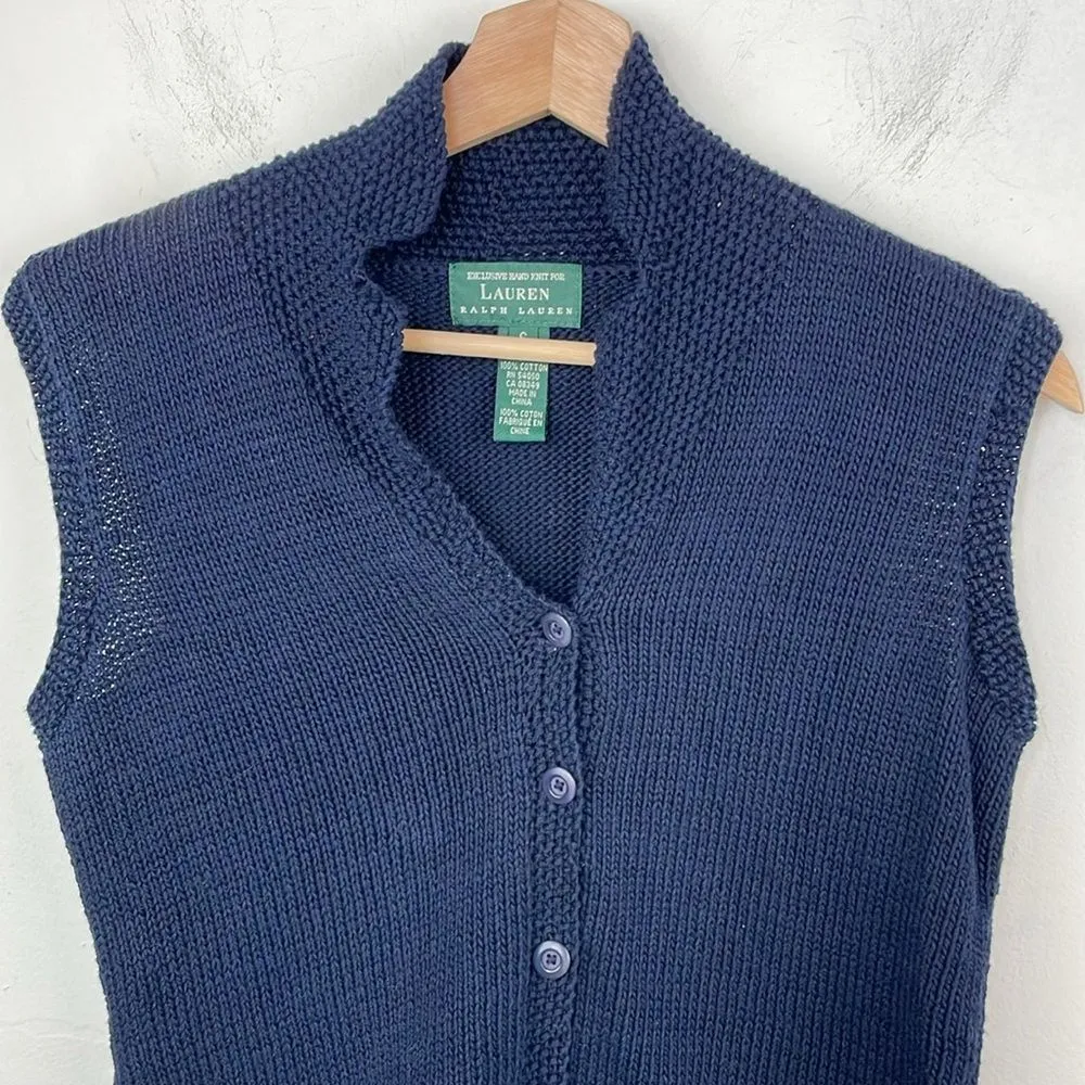 Lauren Ralph Lauren Navy Blue Knit Vest sleeveless cotton size Small - Image 3