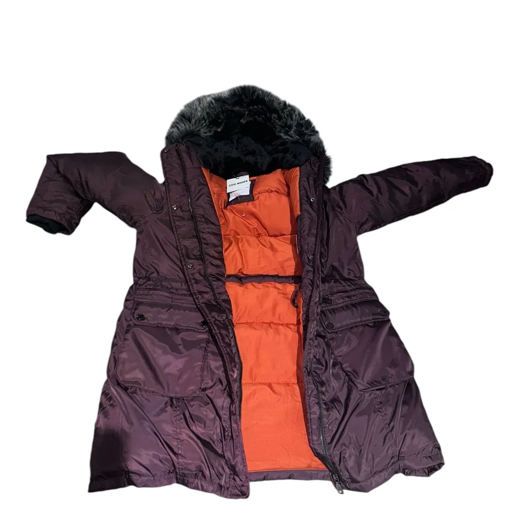 NWT Steve Madden Womens Faux Fur Trim Cold Weather Anorak Jacket In Merlot - Image 6