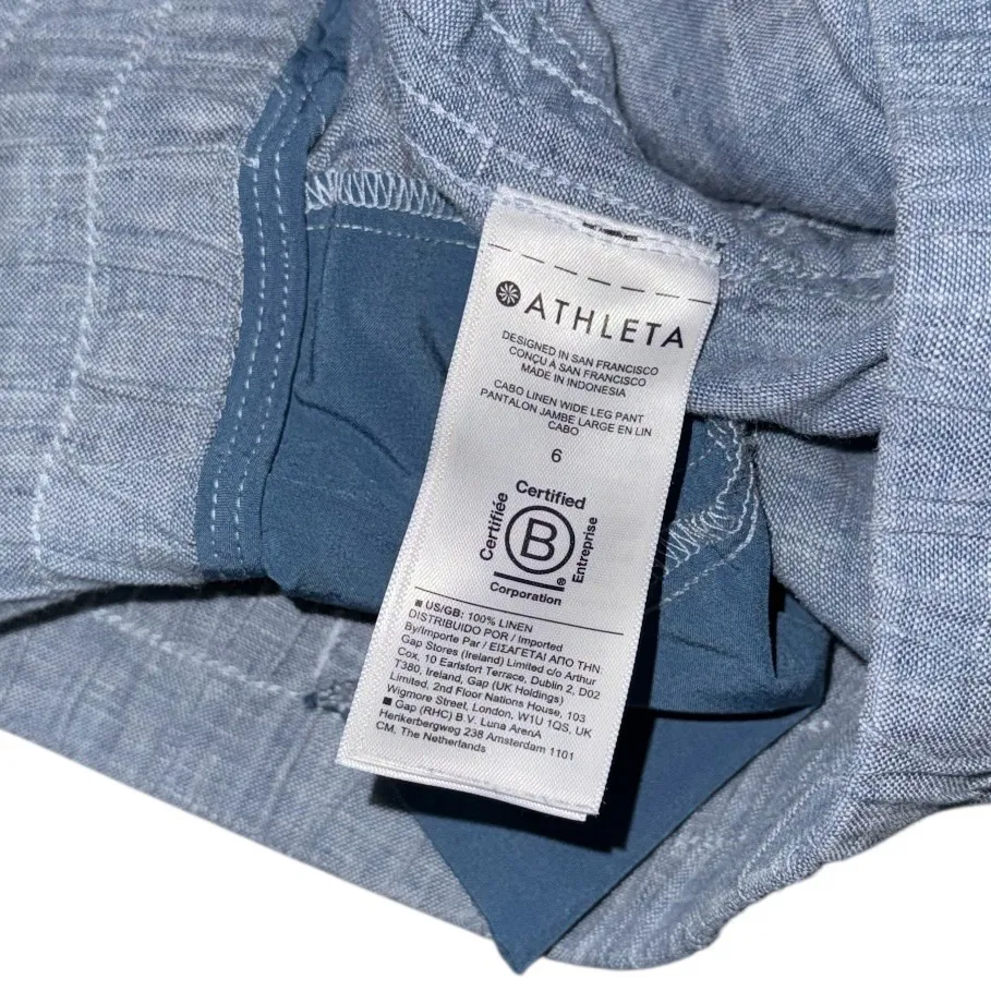 Athleta Cabo Linen Wide Leg Pants Blue Women’s Sz 6 Drawstring Waist Relaxed Fit - Image 8