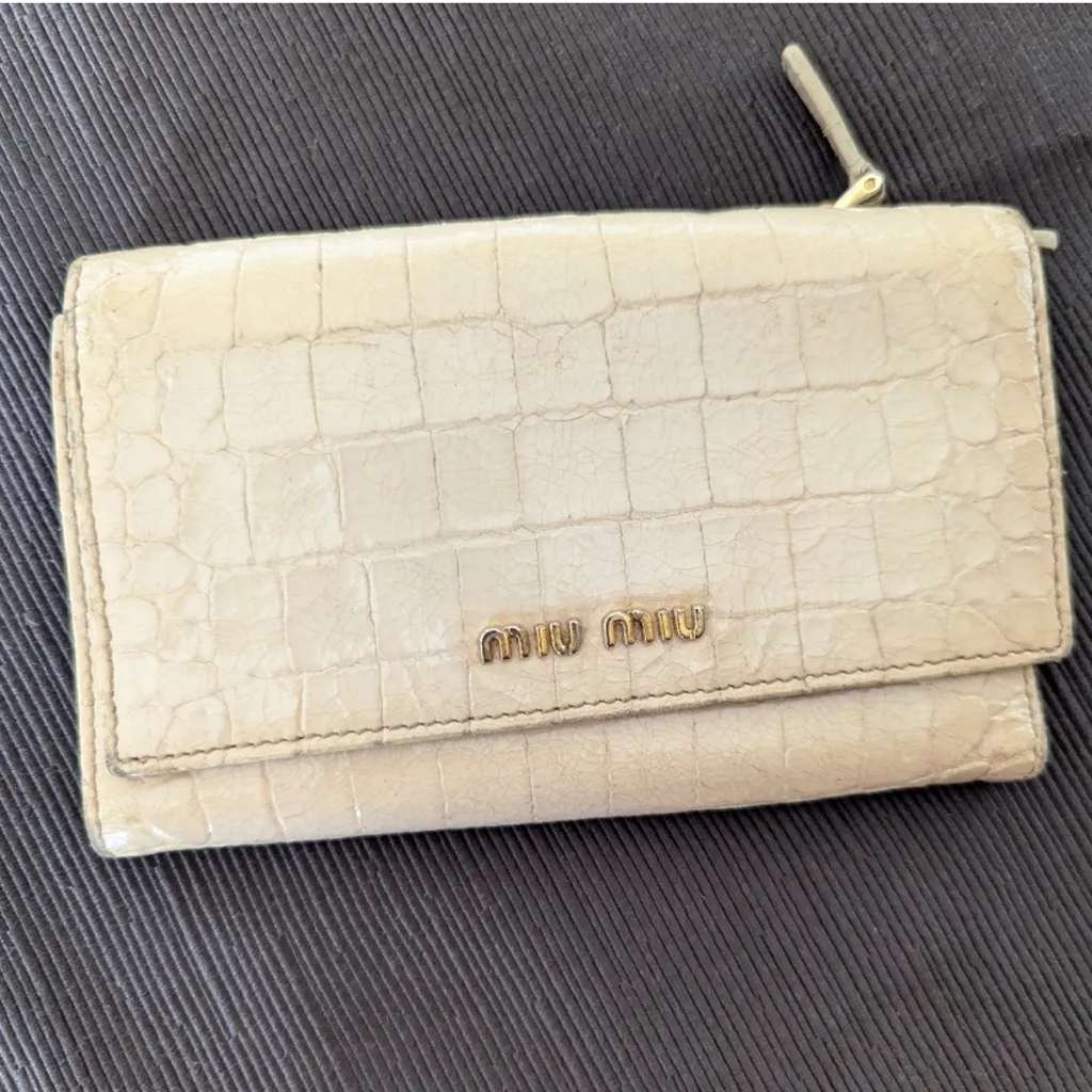 Miu Miu Cream Crocodile-Embossed Women's Wallet - Image 2