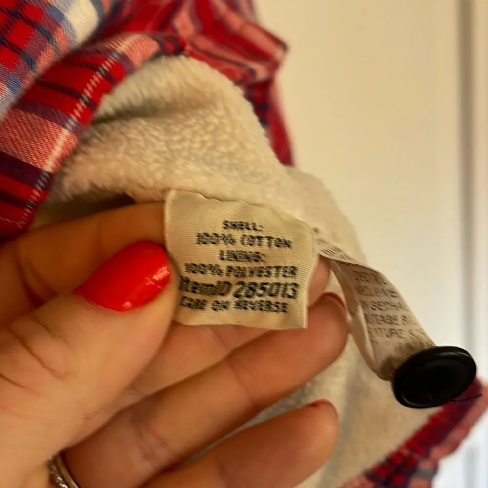 L.L. bean red flannel fleece trim button down size XL - Image 4