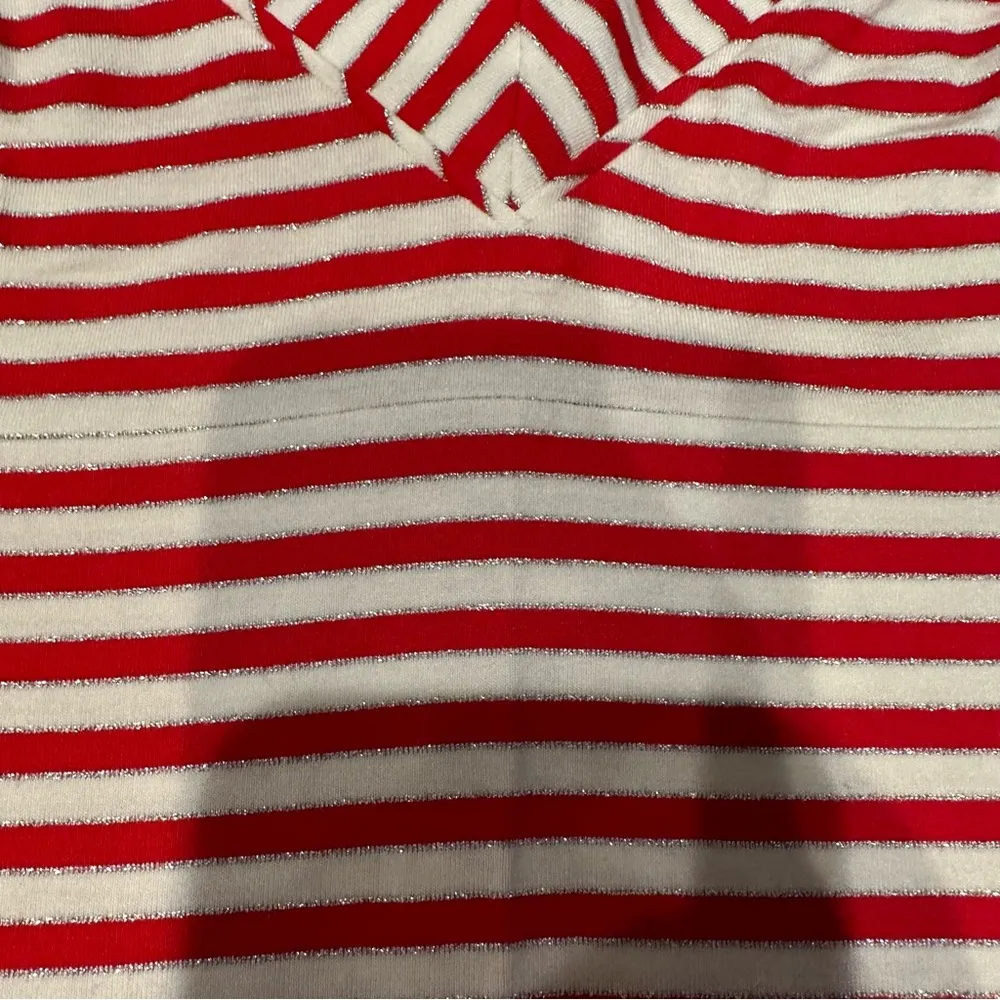 Boston Proper Red/White/metallic silver stripe 3/4 sleeve top sm-med EUC - Image 4