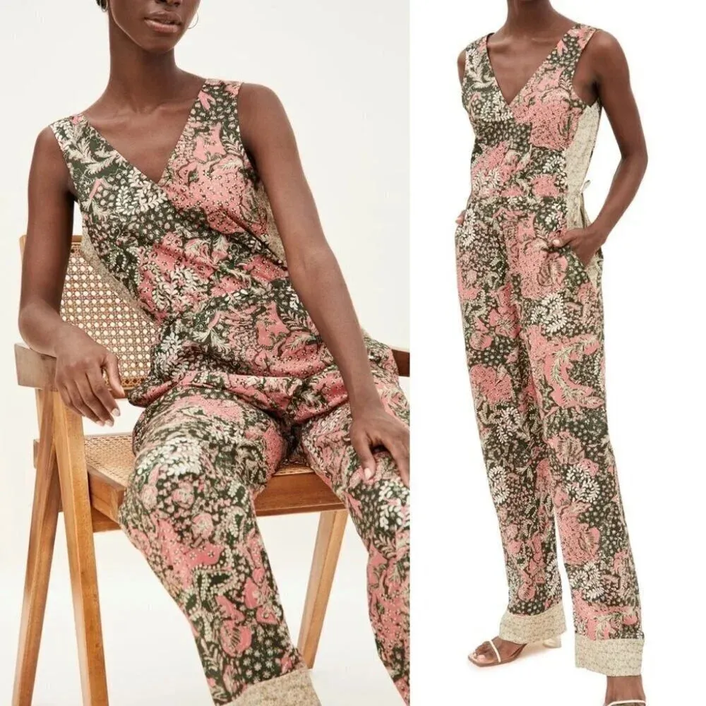 Warm Nico Floral Jumpsuit in Big Green Pink Floral 1 Womens Outfit Set - Image 13