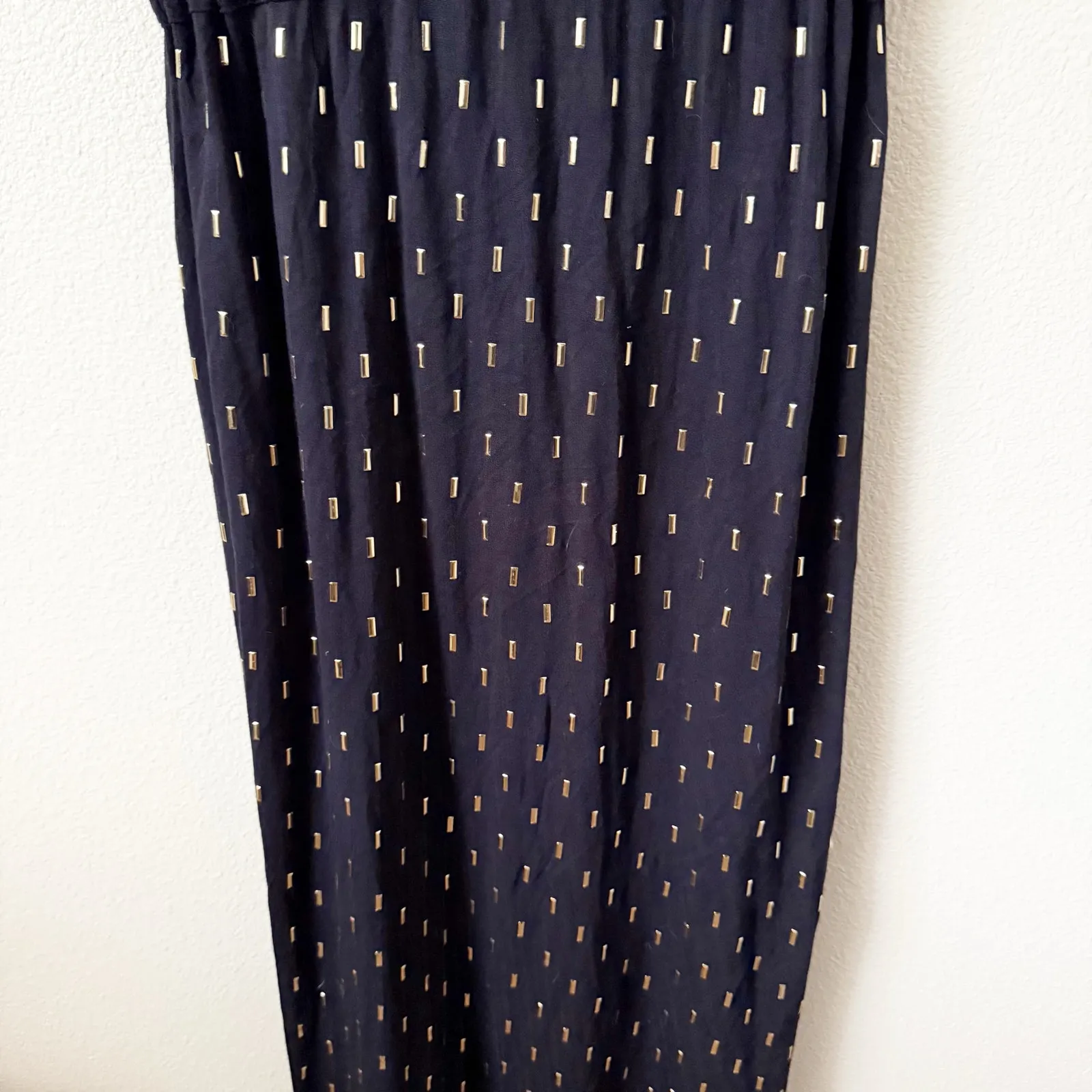 MICHAEL KORS | Black Gold Stud Maxi Dress Short Cap Sleeve Tie Belt | Size XL - Image 7