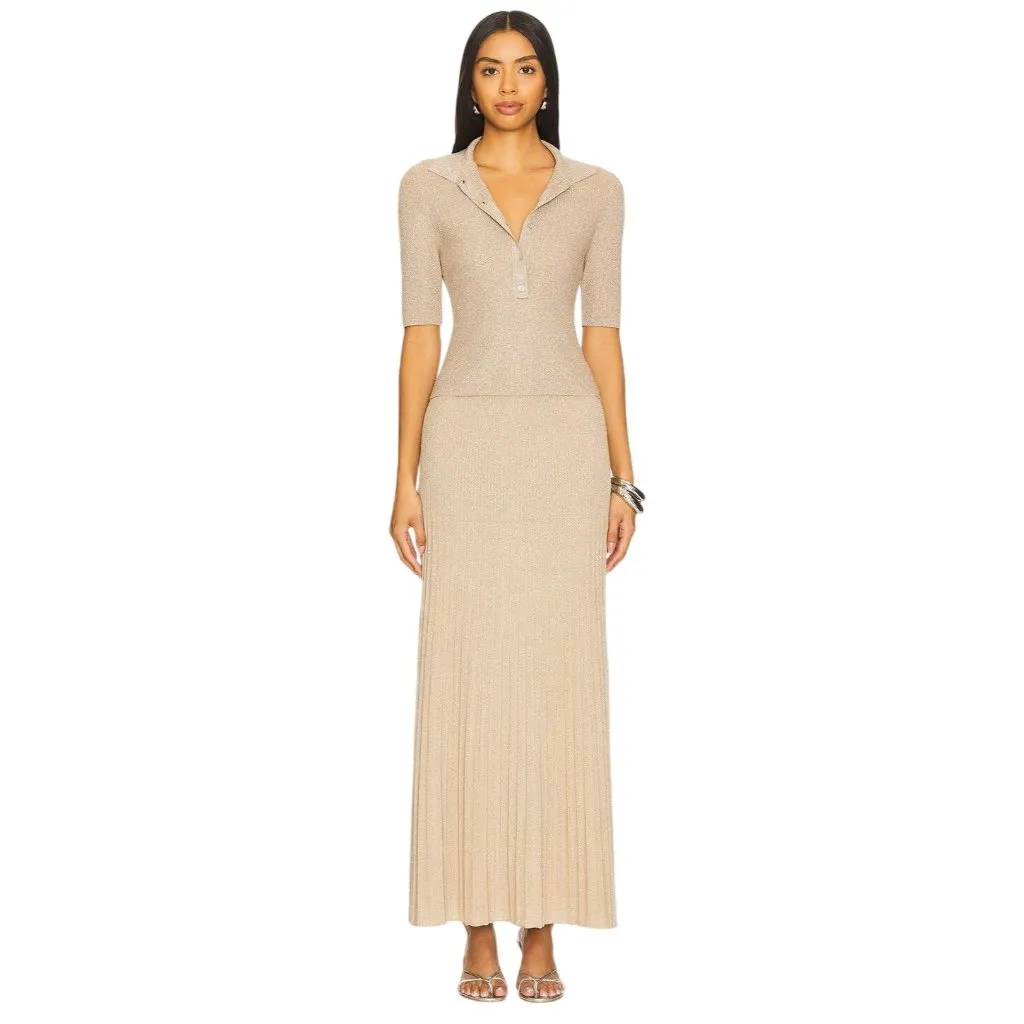 525 Ophelia Lurex Johnny Collar Top in Gilded Beige X-Small Womens Knit - Image 4