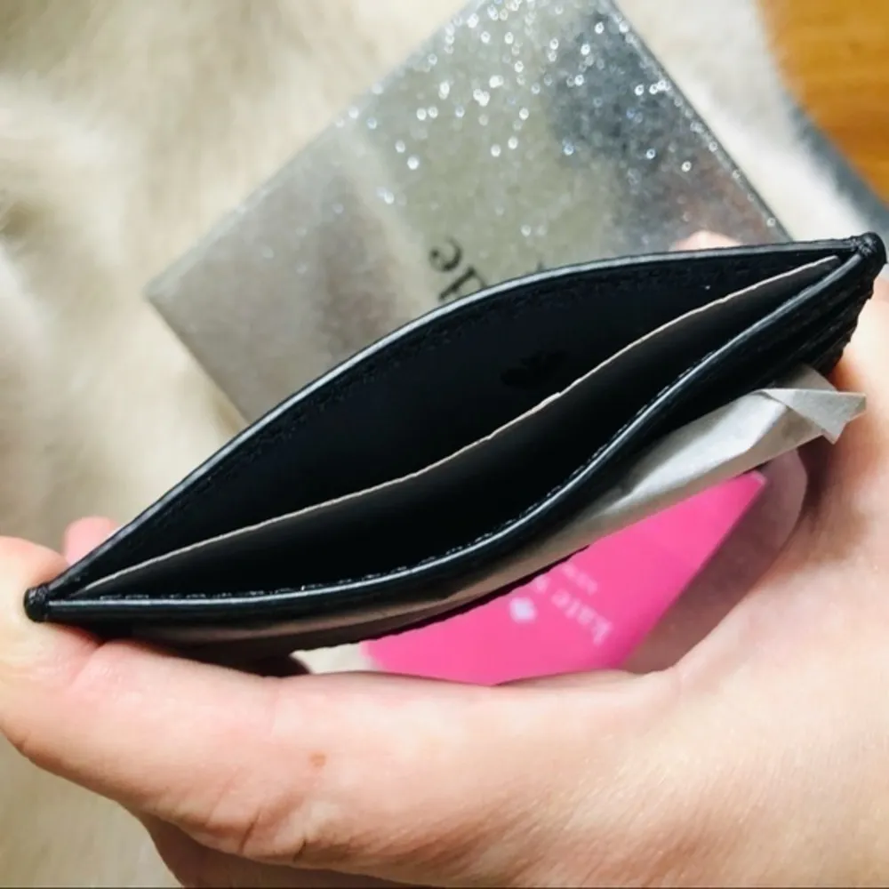Kate Spade Black Glitter Card Holder Wallet Logo Embossed NWT - Image 3