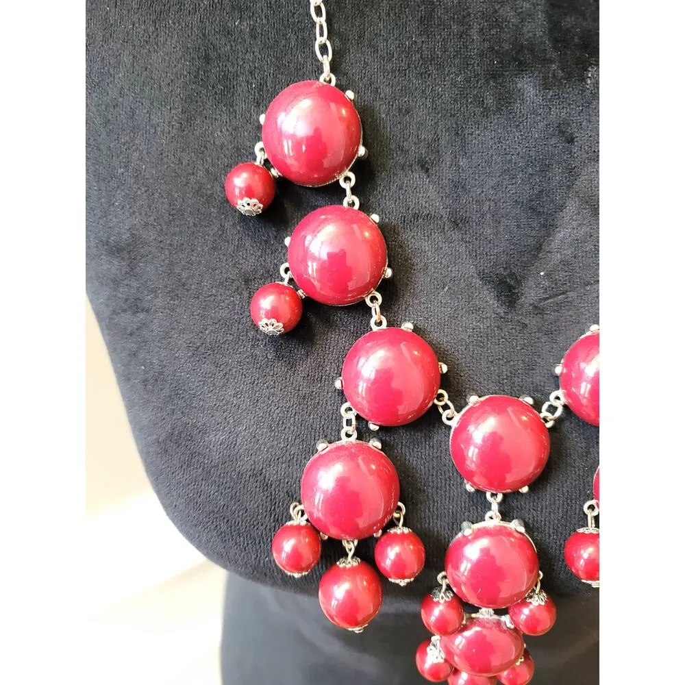 Women's Red Statement Necklace Lobster Clasp Bubble Beads Bold Gold - Image 5